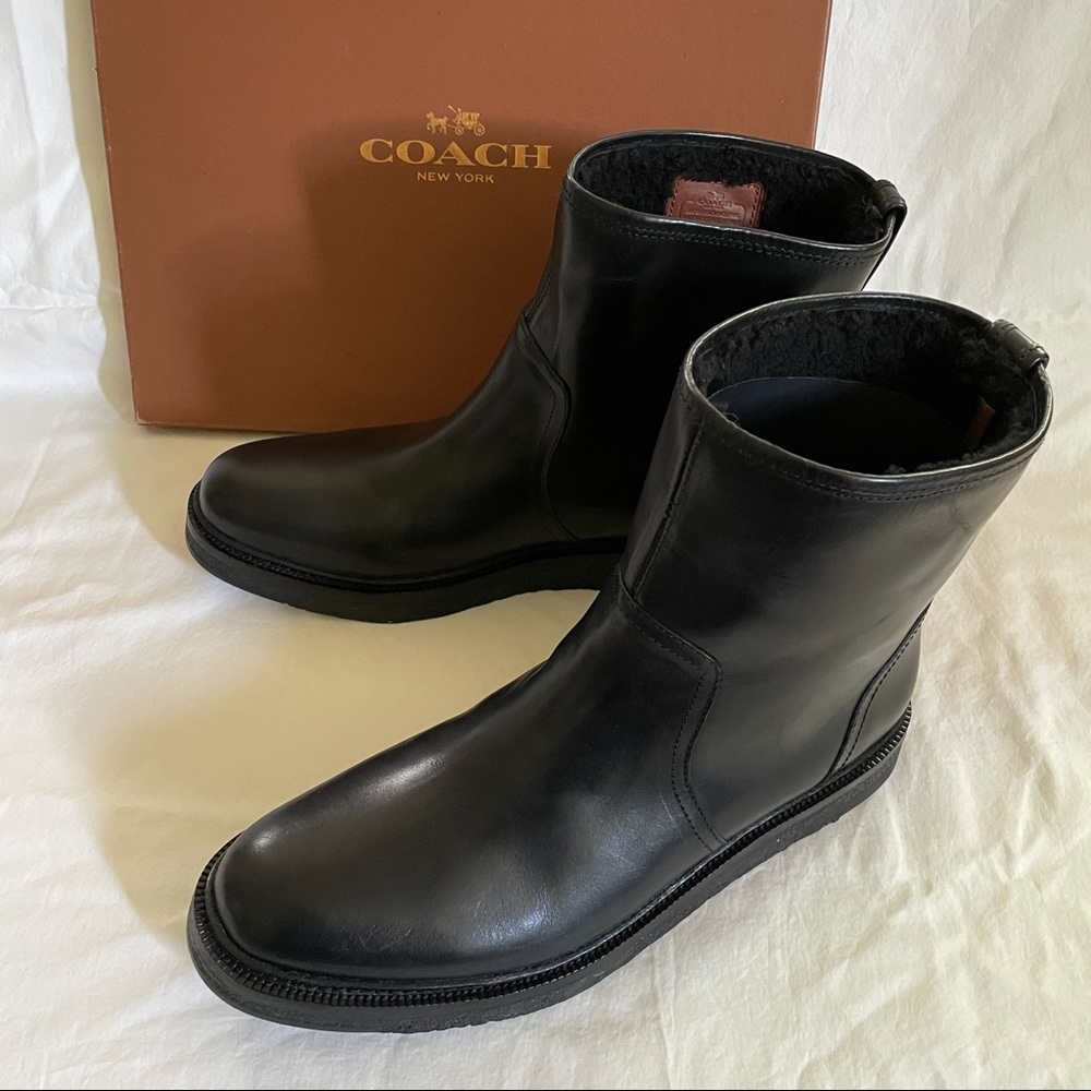 NWB COACH Casual Leather Boots with Shearling - Picture 2 of 13